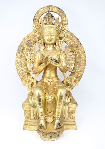 Antique Gilt Bronze Tibetan Seated Buddha Figure