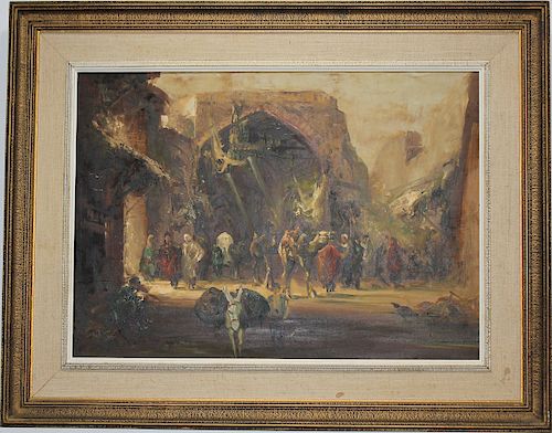 Signed, Early 20th C. Market Scene w/ Figures