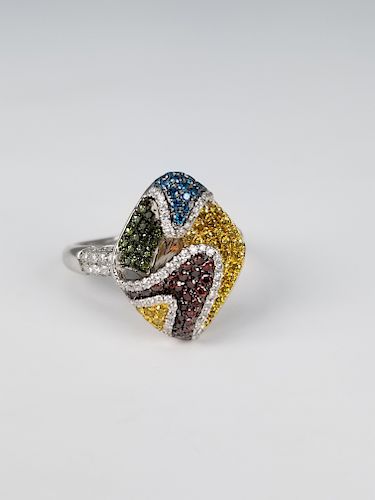 14K White Gold & Multi-Colored Diamond Ring