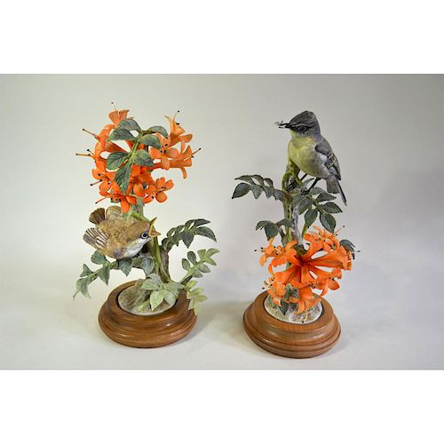 ROYAL WORCESTER PHOEBES AND FLAME VINE, PAIR