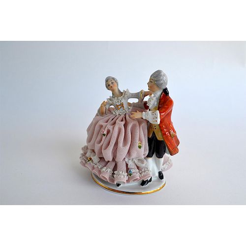 DRESDEN PORCELAIN LADY AND GENT DANCING FIGURINE