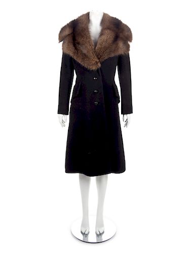 Black Wool Coat with Fur Collar, 1990s