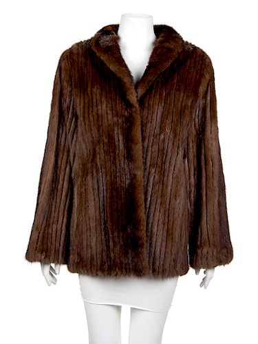 Brown Sable Collarless Fur Coat, 1980's