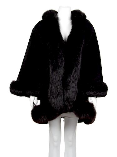 John F. Black Shearling Lined Coat trimmed in Fox, 2000's