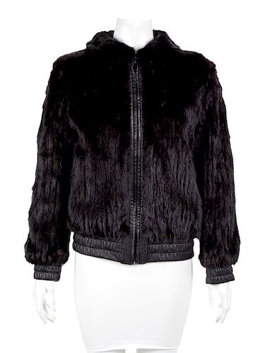 Black Leather and Mink Reversible Bomber Style Jacket,1990-2000's