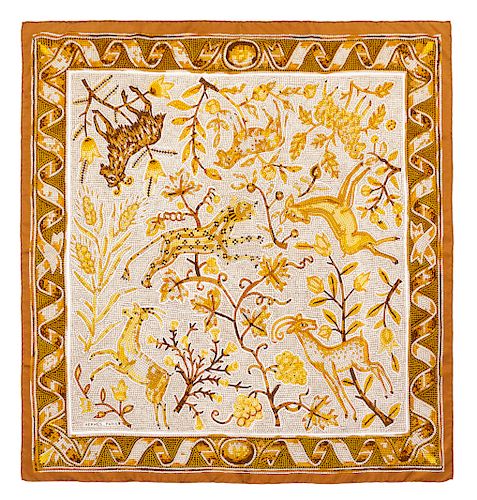 Hermes scarf, tile print with deer print 