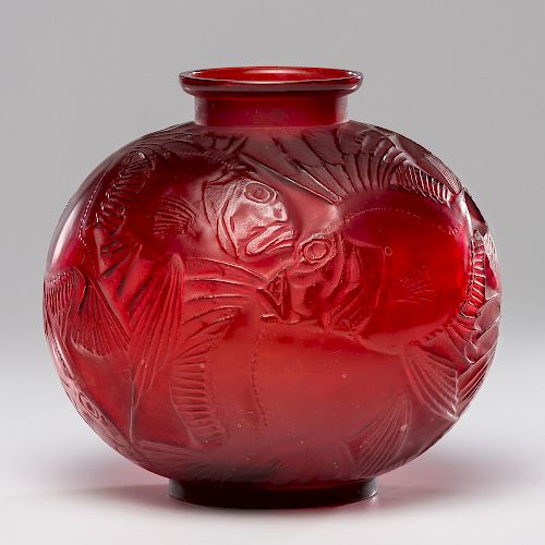 Lalique Red Poissons Vase