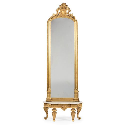 Gilt Pier Mirror on Marble Top Stand