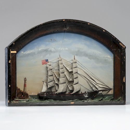 Painted Wooden Ship Diorama