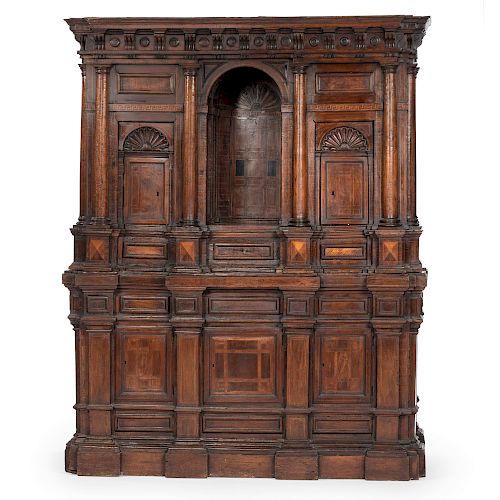 Italian Baroque Walnut and Marquetry Cabinet