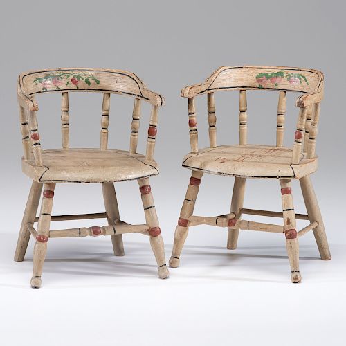 Rare Pair of Painted Sheraton Doll's Chairs