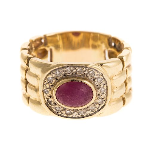 A Diamond & Cabochon Ruby Wide Ring in 14K