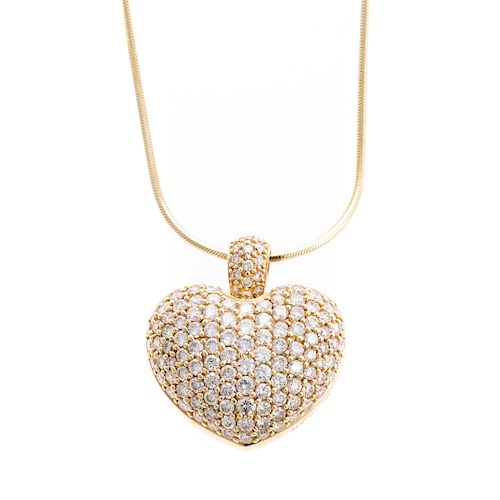 A Ladies 18K Pave Diamond Heart Pendant on Chain