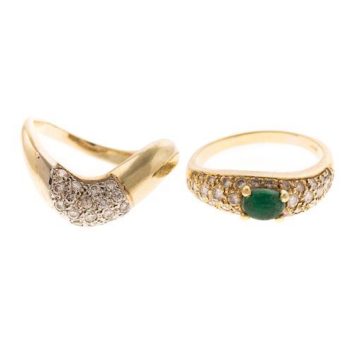 Pair of Diamond & Emerald Freeform Bands in Gold