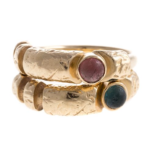 A Pair of Matched 14K Rings with Tourmalines