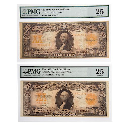 Pair of $20 Large Gold Certificates