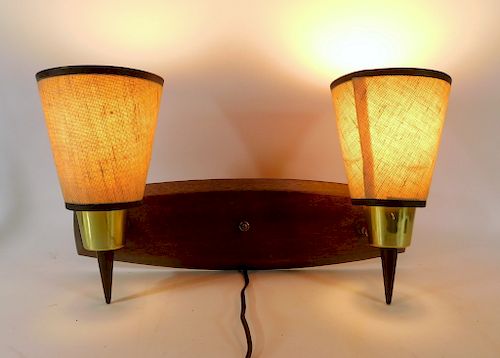 MCM Wood and Brass Two Light Wall Sconce