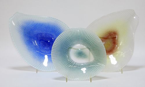 3PC Maurice Heaton Spout Bowl Art Glass Group
