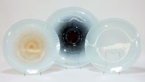 3PC Maurice Heaton MCM Art Glass Large Plate Group