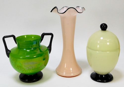 3PC Assorted Opaline Bohemian Art Glass Vessels