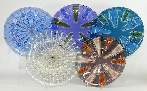 5PC Higgins MCM Modern Art Glass Plate Group