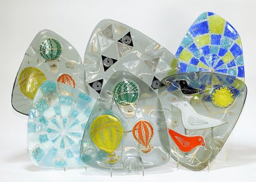 6 Higgins MCM Modern Art Glass Shaped Plate Group