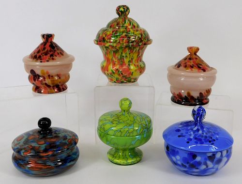 6PC Welz Kralik Bohemian Covered Bowl Art Glass
