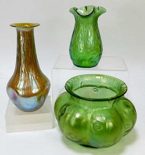 3PC Loetz Rusticana Bohemian Art Glass Vases