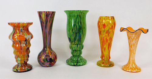 5PC Welz Ruckl Rainbow Bohemian Art Glass Vases