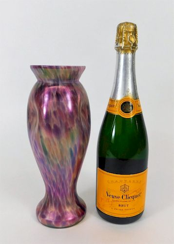 Welz Iridescent Pink Purple Bohemian Glass Vase