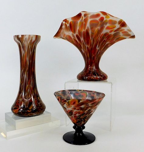 3 Kralik Welz Autumn Spatter Bohemian Glass Vases