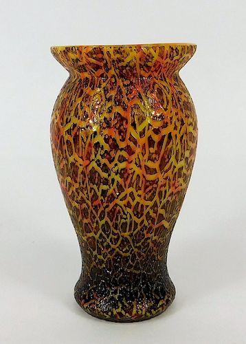 Kralik Orange Crackle Bohemian Art Glass Vase