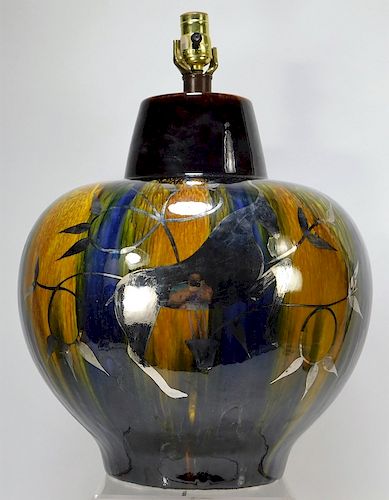 American Art Deco Flora & Fauna Pottery Lamp