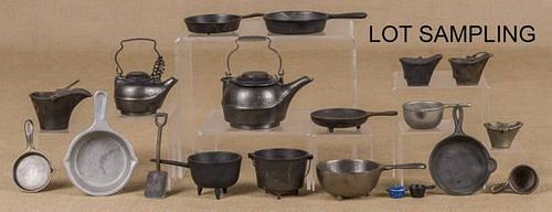 Large group of miniature cast iron cookware, larg