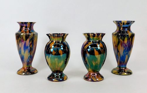2PR Kralik Czech Baluster Iridescent Glass Vases