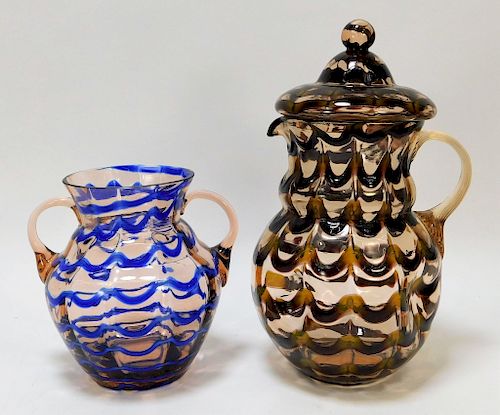 2PC Kralik Wave Bohemian Art Glass Vessels