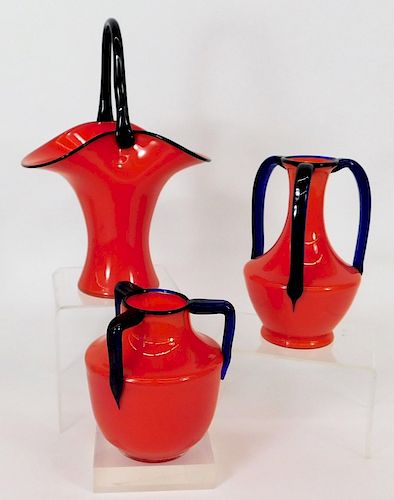 3PC Michael Polowny Loetz Tango Glass Red Vases