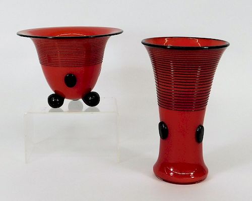 2 Michael Polowny Loetz Glass AUSF166 AUSF216 Vase