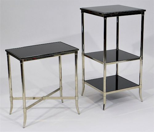 2PC MCM Dark Glass and Metal Chrome Side Tables