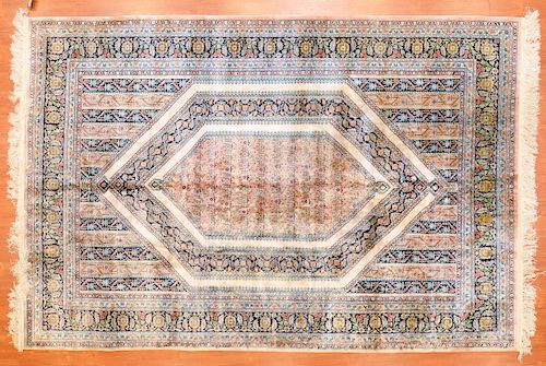 Silk Qum Rug, Persia, 6.2 x 9.1