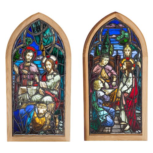 Two Continental Religious Leaded Glass Windows