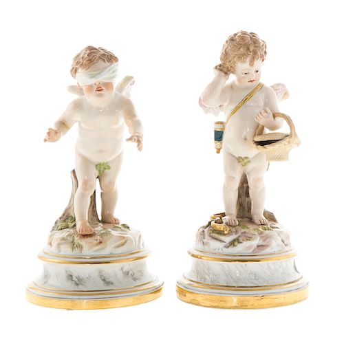 Two Meissen Porcelain Cupids
