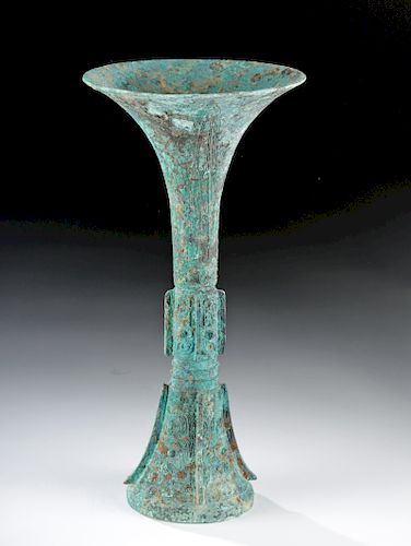Chinese Late Shang Bronze Gu (Wine Vessel)