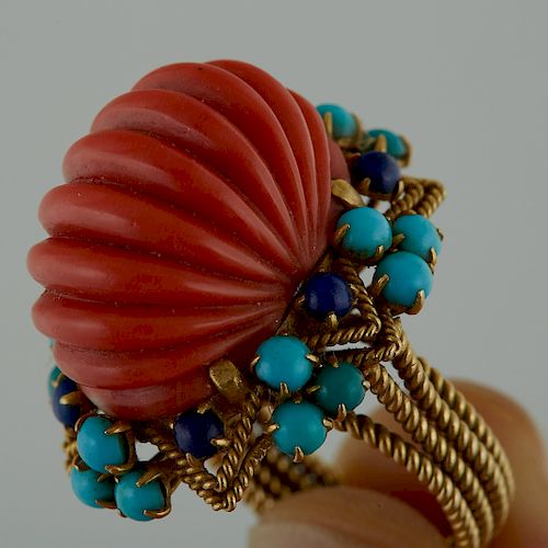 Coral and Turquoise Cocktail Ring 