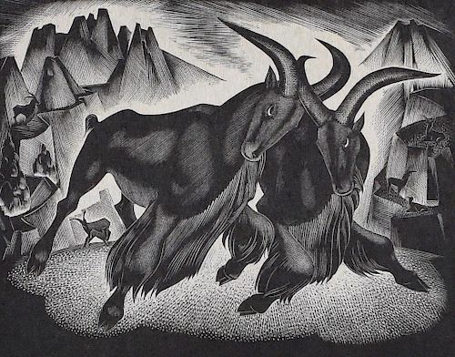 Agnes Miller Parker "Barbary Sheep" Wood Engraving