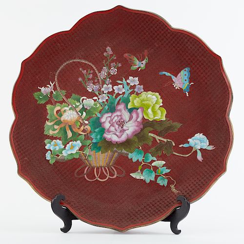 Chinese Cinnabar Lacquer and Cloisonne Platter