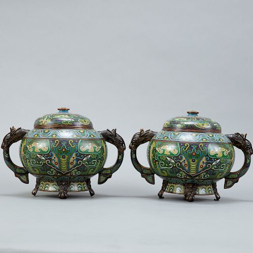 Pr 20th c. Chinese Cloisonne Covered Bowls