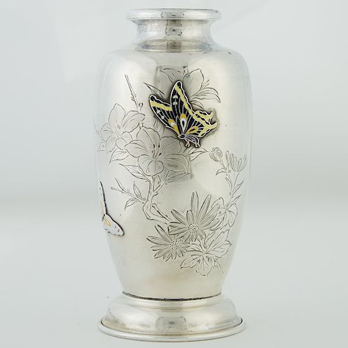 Korean Silver Vase with Enamel 