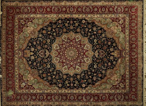 20th Large Persian Wool & Silk Rug