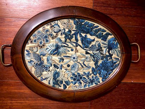 CHINESE ANTIQUE HANDMADE EMBROIDERY INSIDE OF TRAY